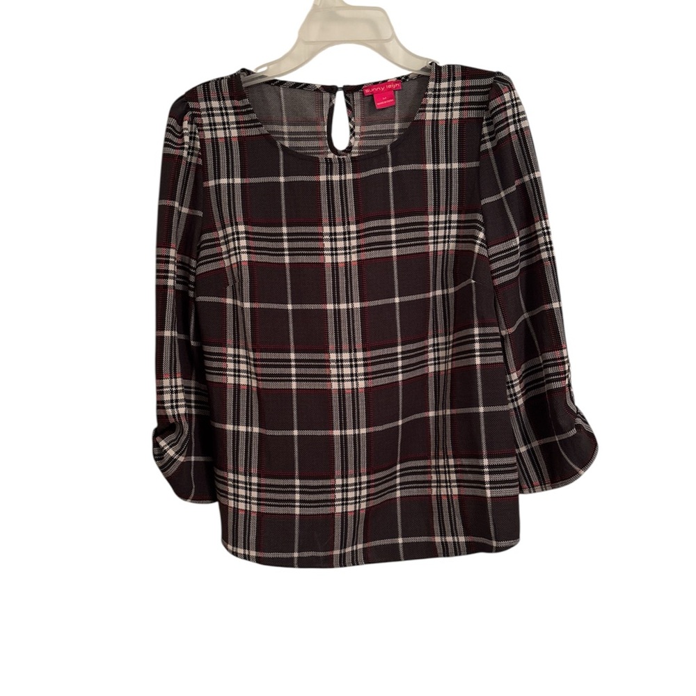 Sunny Leigh Black and Gray Boxy 3/4 Sleeve Blouse Medium